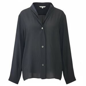 La Perla Vintage Y2K Silk Shawl Collar Blouse size XS Sheer Black Button front